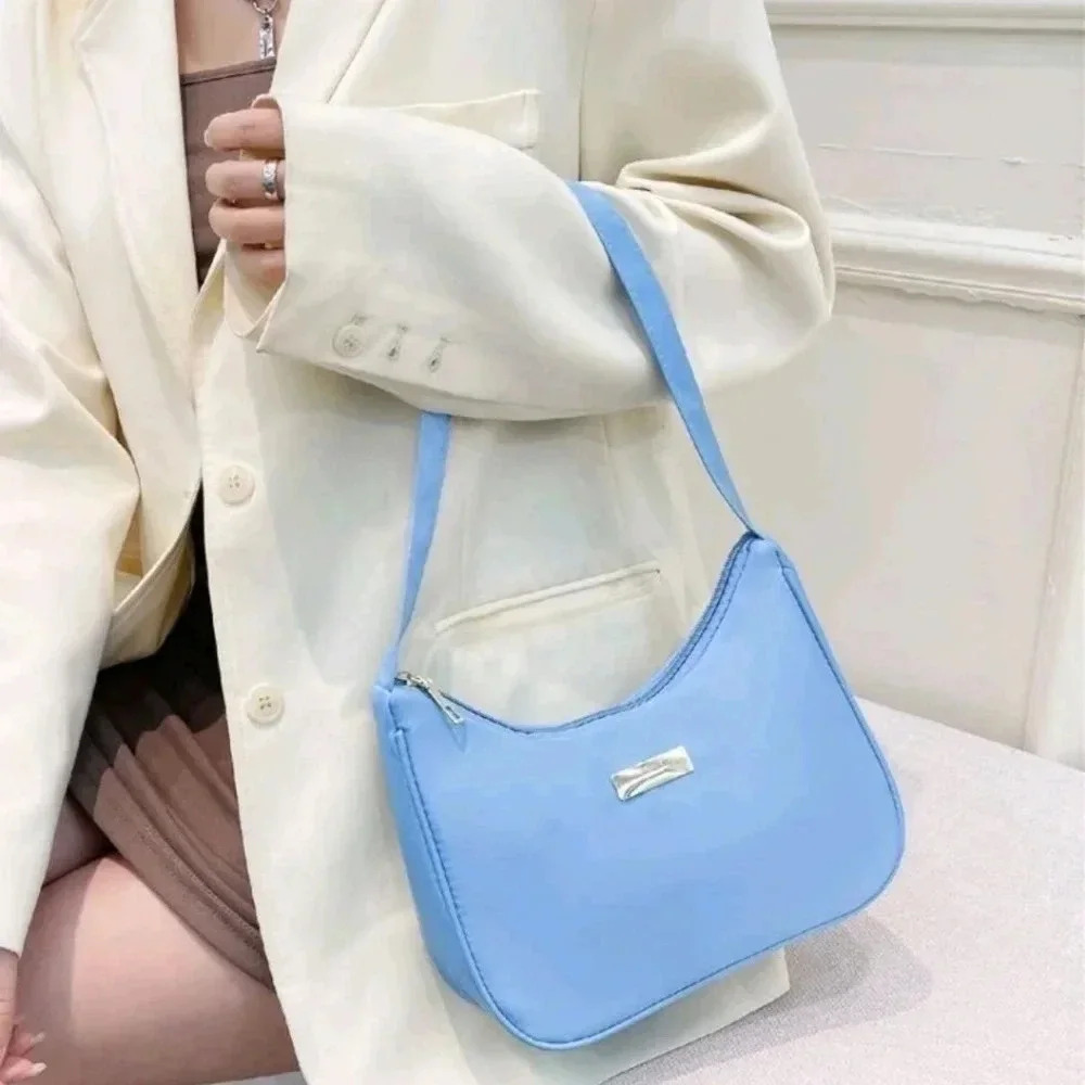 Baby blue zippered shoulder bag strap silver aqua purse satchel womens girls - Picture 2 of 6